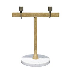 Balance 1 Candleholder in White Carrara Marble, Oak and Brass by Neri & Hu