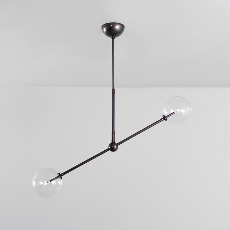 Black Gunmetal 150 x 150 Contemporary chandelier by Schwung
Dimensions: D 15 x W 90.5 x H 160 cm 
Materials: solid brass, hand-blown glass globes
Finish: black gunmetal
Available in finishes: natural brass or polished nickel. Also available in