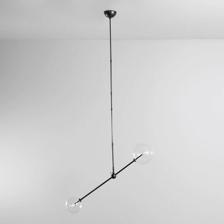 Black Gunmetal 200 x 150 Contemporary Chandelier by Schwung
Dimensions: D 20 x W 96.3 x H 162.5 cm 
Materials: Solid brass, hand-blown glass globes
Finish: Black Gunmetal.
Available in finishes: Brass or Polished Nickel. Also available in Small.
