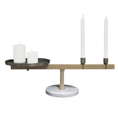 Balance 3 Candleholder in White Carrara Marble, Oak and Brass by Neri & Hu