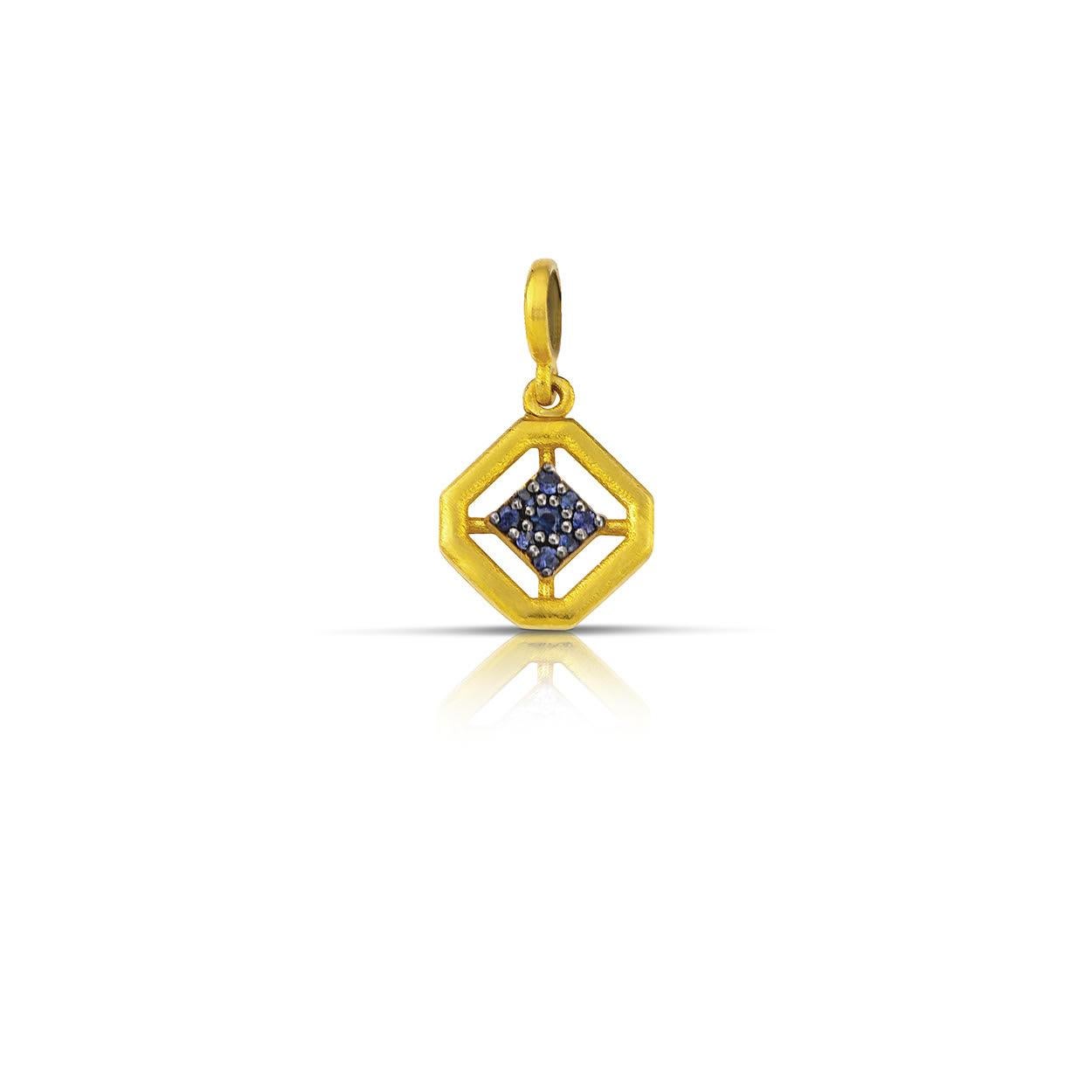 Artist Balance Ancient Gold Necklace with Blue Sapphire For Sale