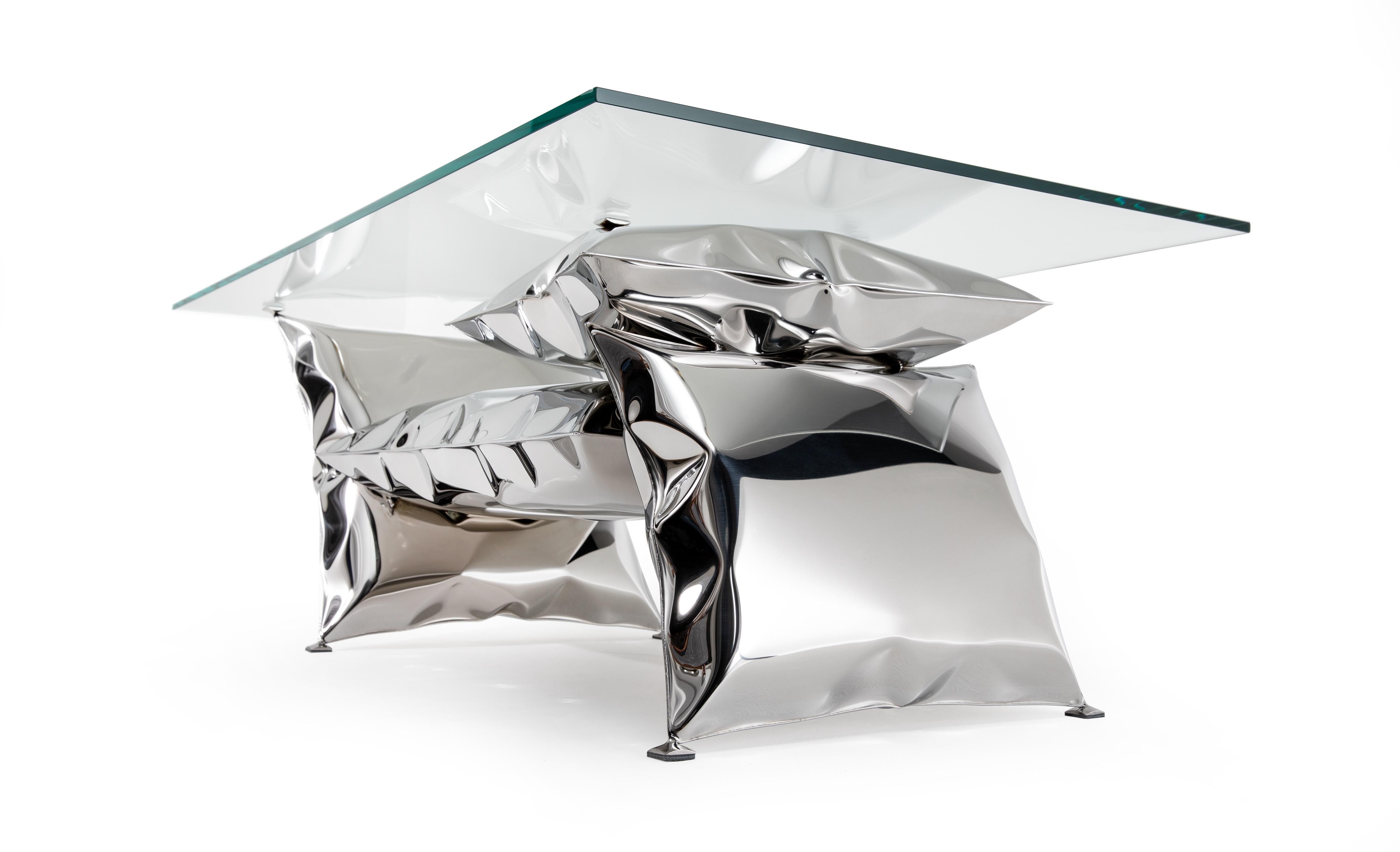 Other 'Balance' inflated metal coffee table, stainless steel and glass For Sale