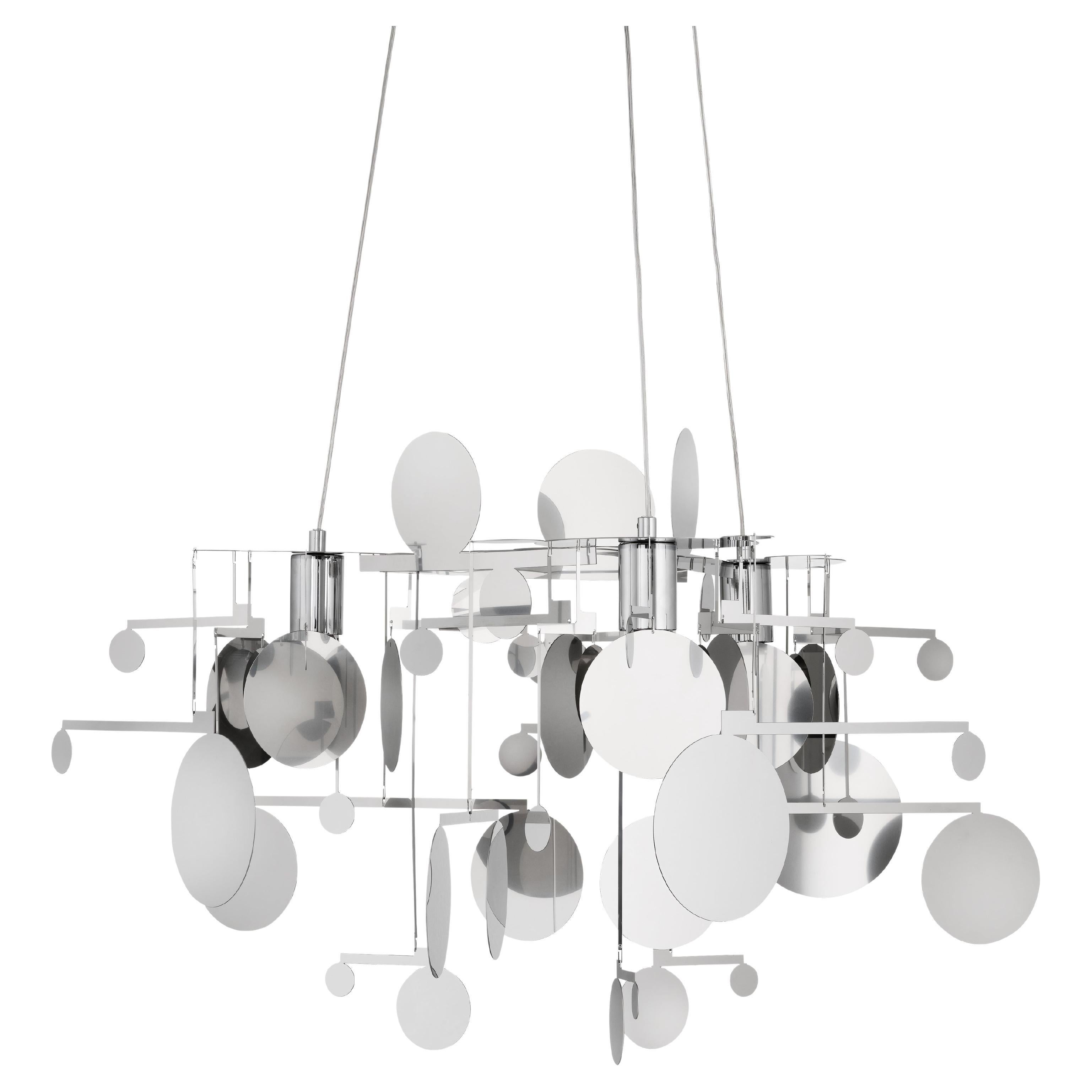 BALANCE: Contemporary Stainless Steel Chandelier with three light points. For Sale