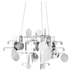 BALANCE : Lustre contemporain en acier inoxydable avec trois points lumineux.