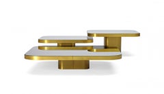 ClassiCon Set of 3 Bow Coffee Tables: 3/6/5 Raw Brass