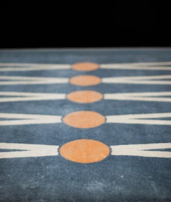Tapis moderne géométrique neutre en laine noué à la main, cercles oranges