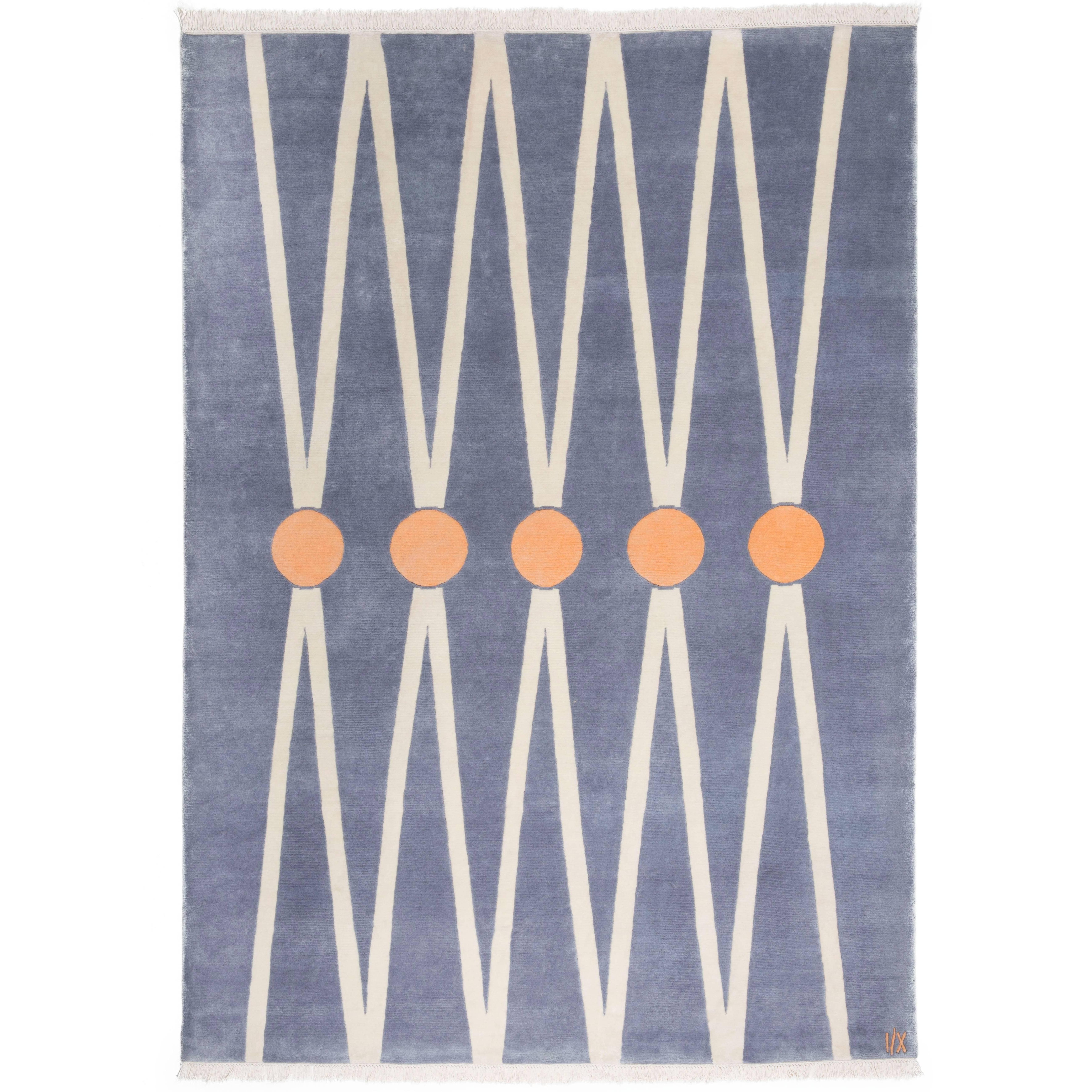 Rug Balance - Modern Geometric Neutral Wool Hand knotted Orange Circles Wool 