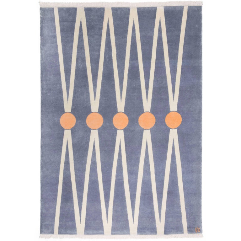 Balance - Modern Geometric Neutral Wool Rug, with Pale Orange Circles Wool  For Sale