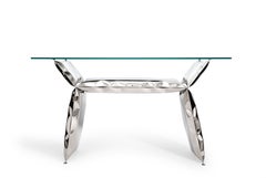 Table console Balance, acier inoxydable et verre