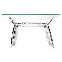 'Balance' inflated metal console table, stainless steel and glass