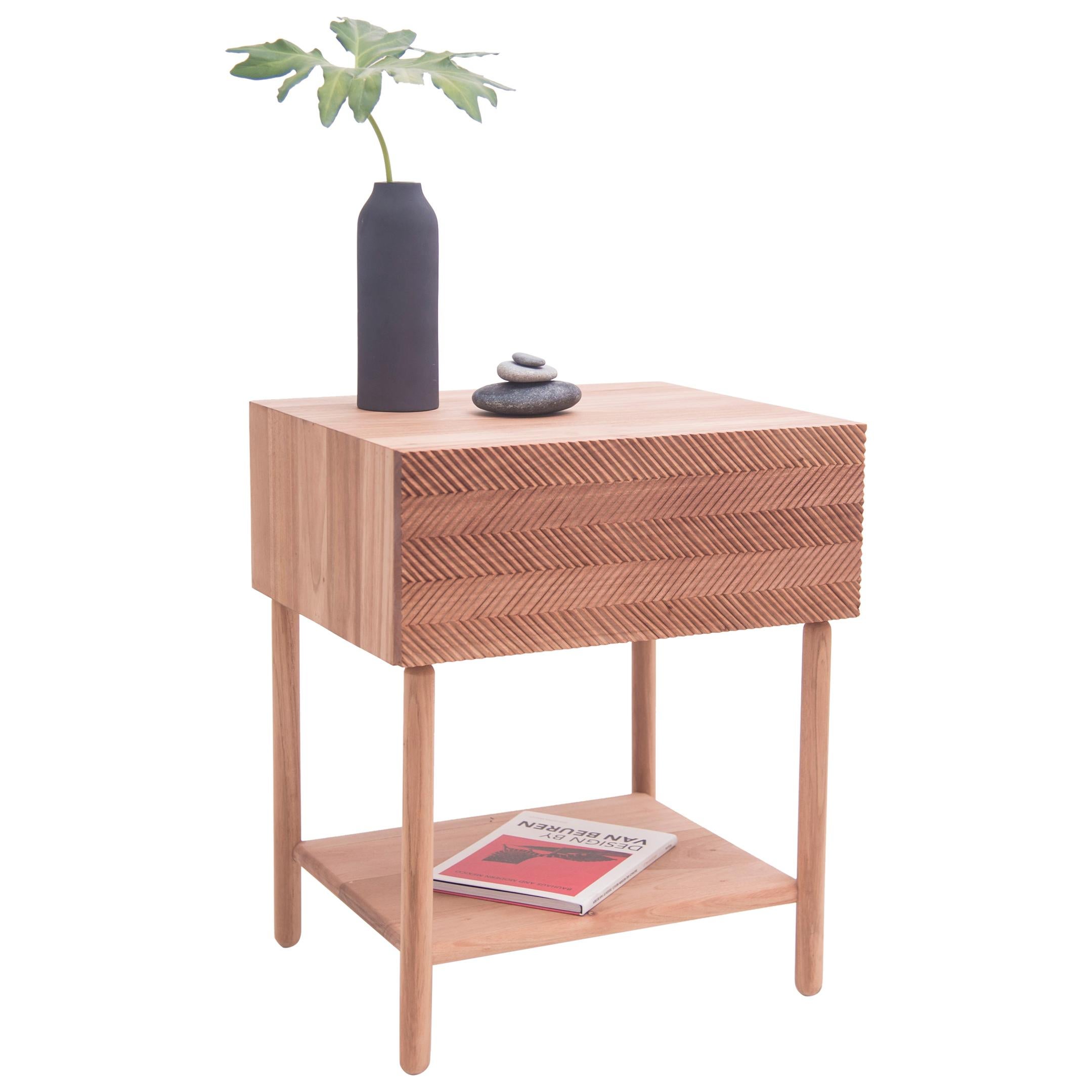 "Balance" Sidebed Table in Cedar Wood, Mexican Contemporary Design For Sale