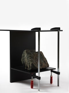 Powder Coated Steel Balance Table by Lee Sisan with Natural Stone & Red Tassels