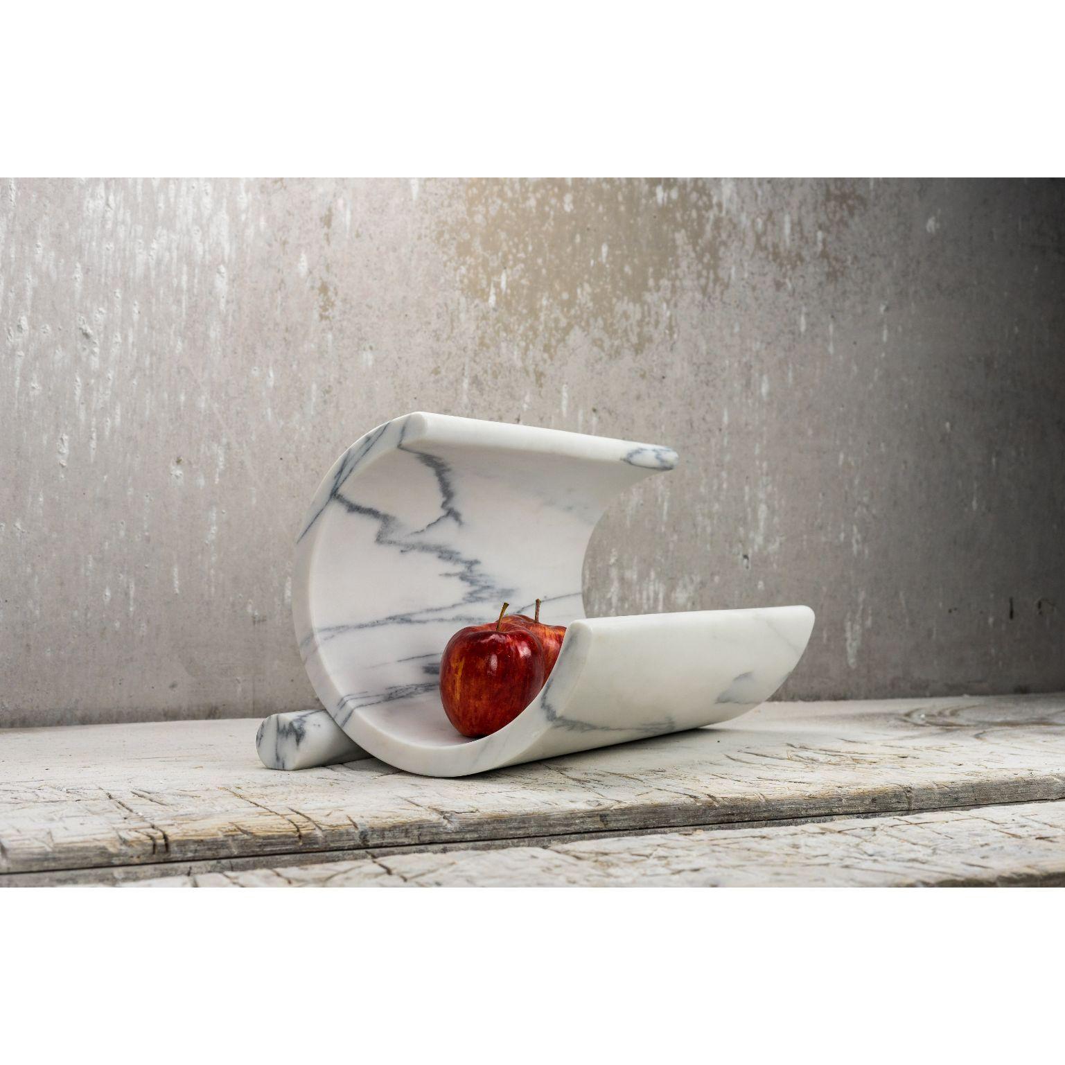 Balanced Marble Fruit Bowl by Essenzia
Materials: Carrara, pele de tigre, estremoz white
Dimensions: 25 x 40 cm

Sculptural hand-finished fruit bowl made from a solid piece of marble. It´s an elegant object that can be used as a fruit container or