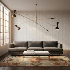 Balanced Triennale‑Style Brass Chandelier with Three Arms and Double Lights