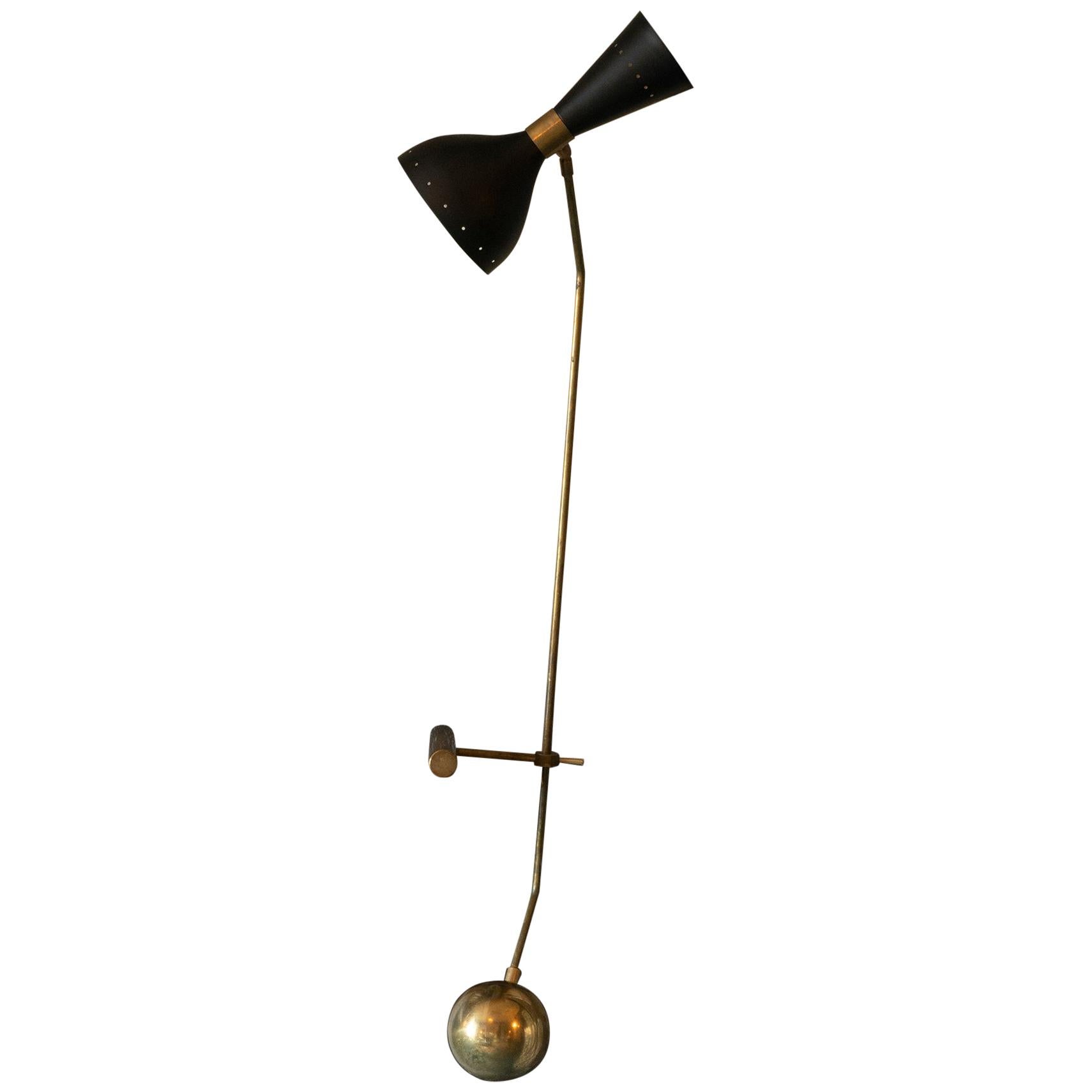Balancer Lamp in Brass with Black Steel Shade, France, 1960s