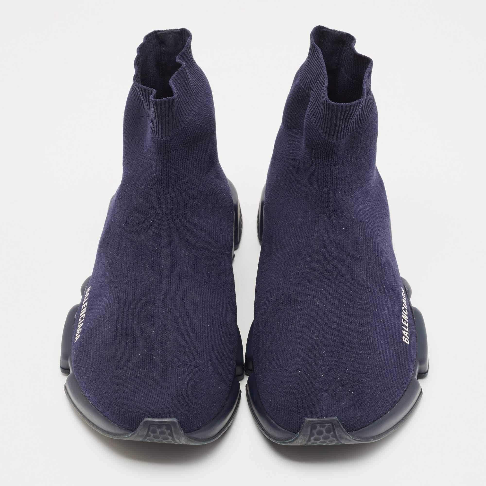 Women's Balanciaga Navy Blue Knit Fabric High Top Sneakers Size 43
