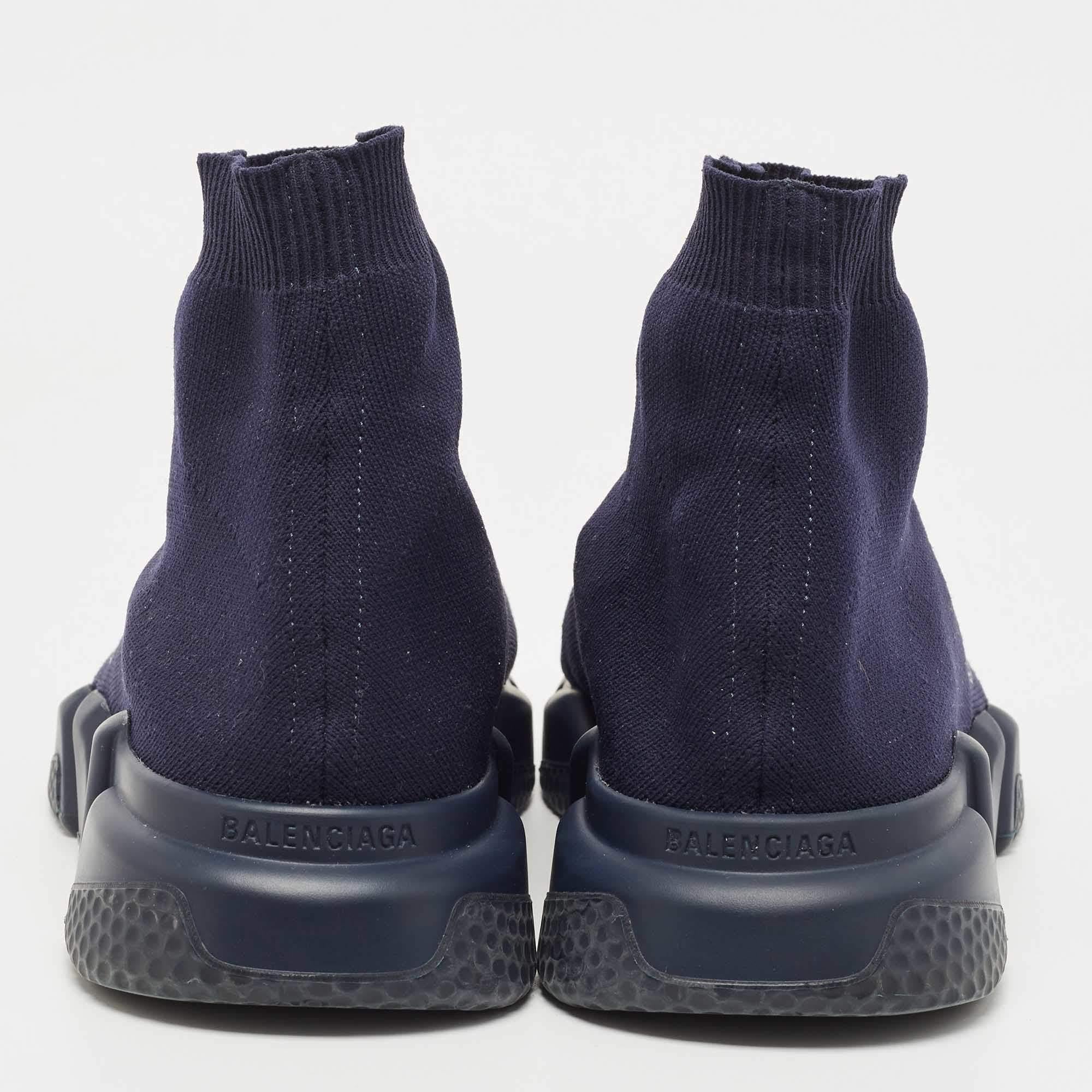 Balanciaga Navy Blue Knit Fabric High Top Sneakers Size 43 1