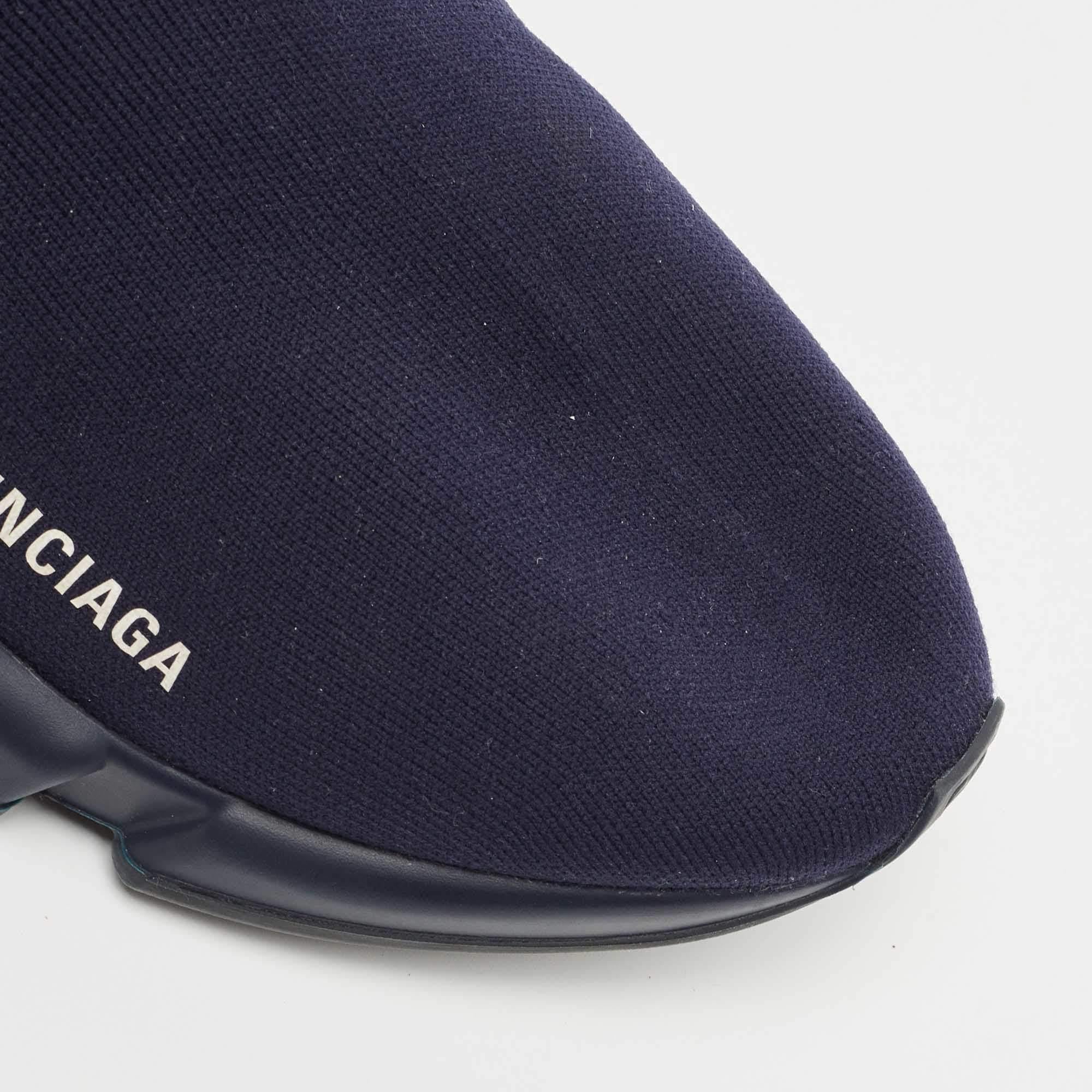 Balanciaga Navy Blue Knit Fabric High Top Sneakers Size 43 3