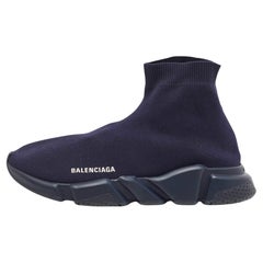 Balanciaga Navy Blue Knit Fabric High Top Sneakers Size 43