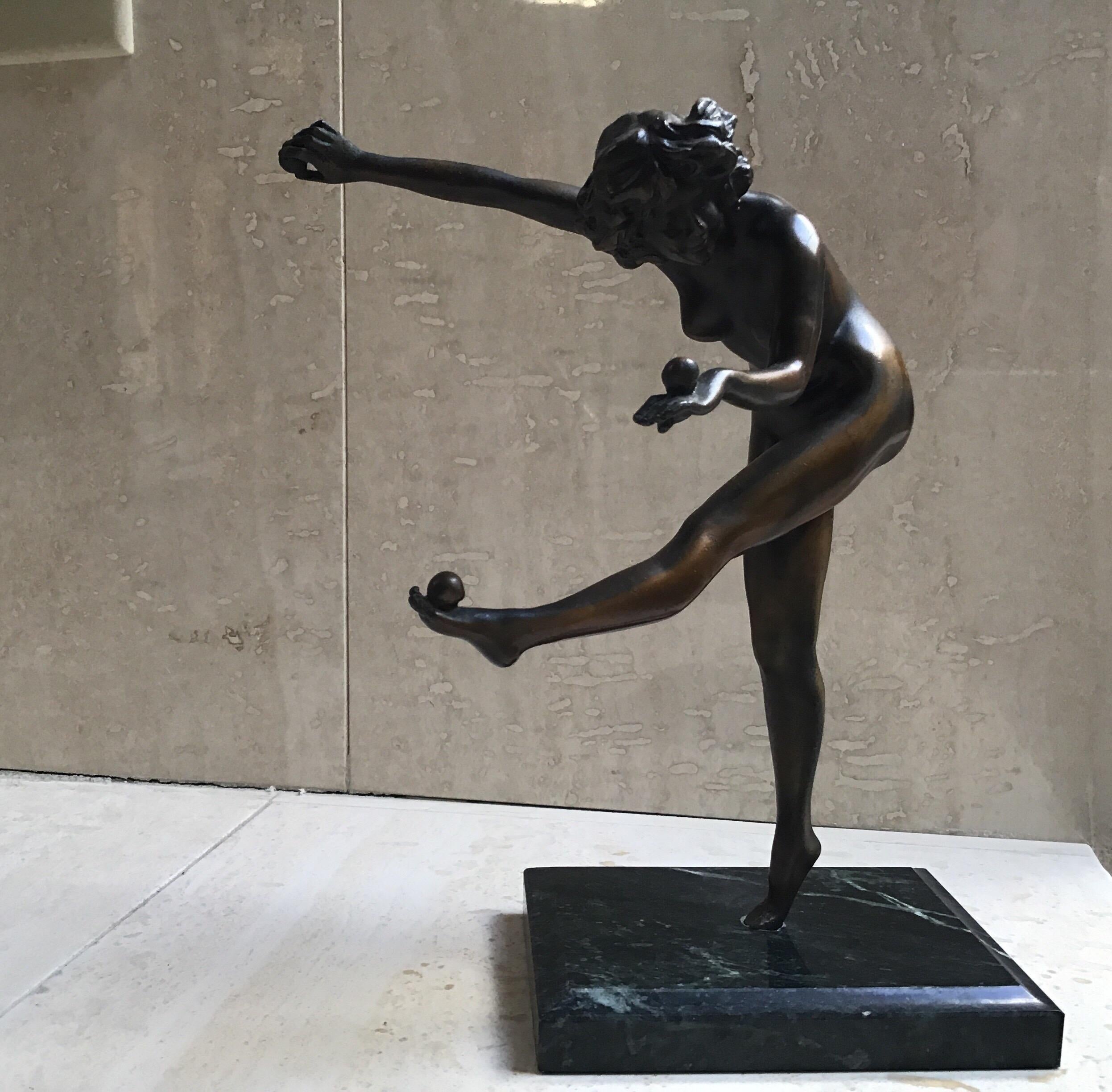 Balancing Ball Girl Bronze Sculpture For Sale 7