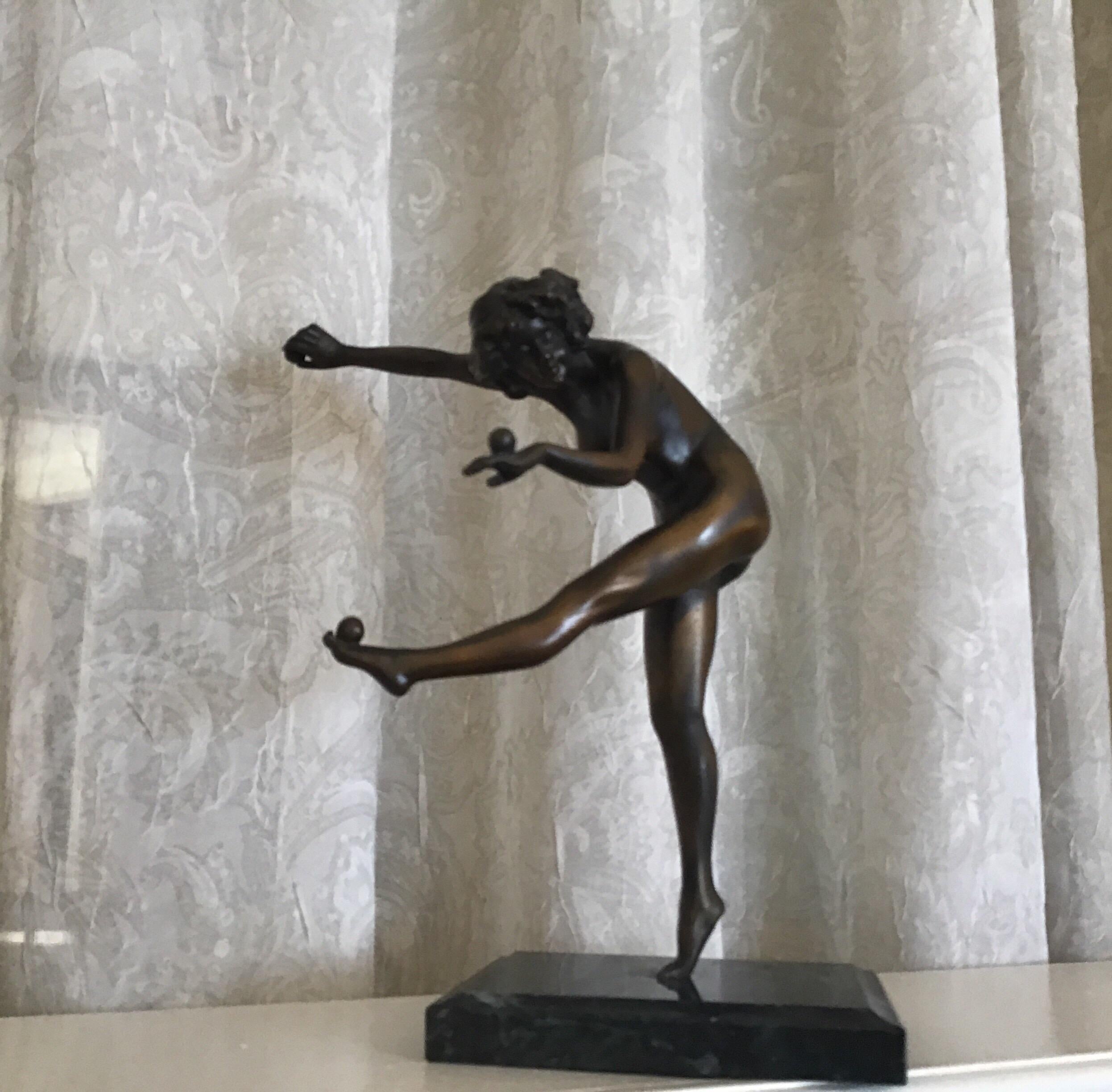 Balancing Ball Girl Bronze Sculpture For Sale 8