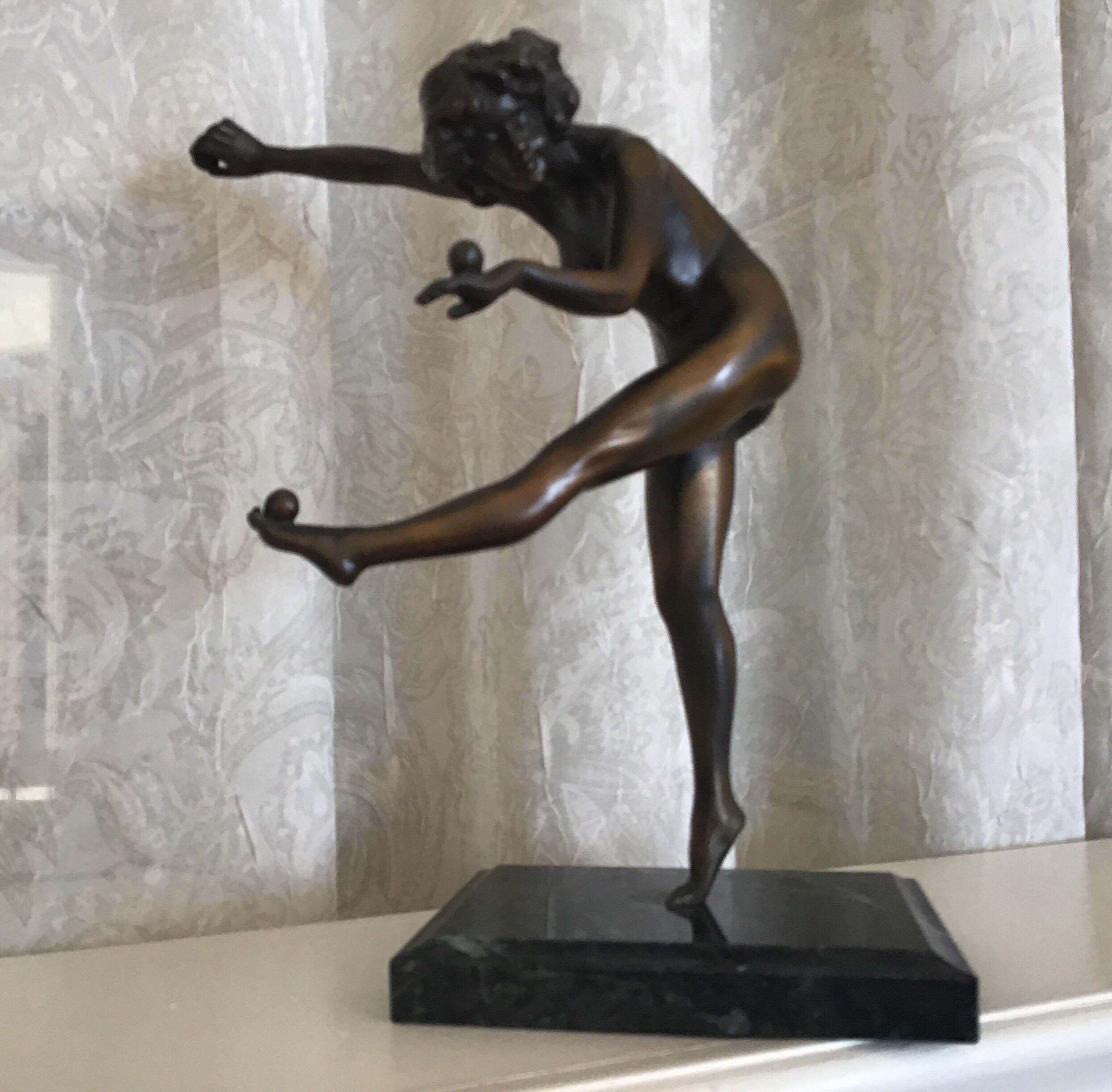 Balancing Ball Girl Bronze Sculpture For Sale 9