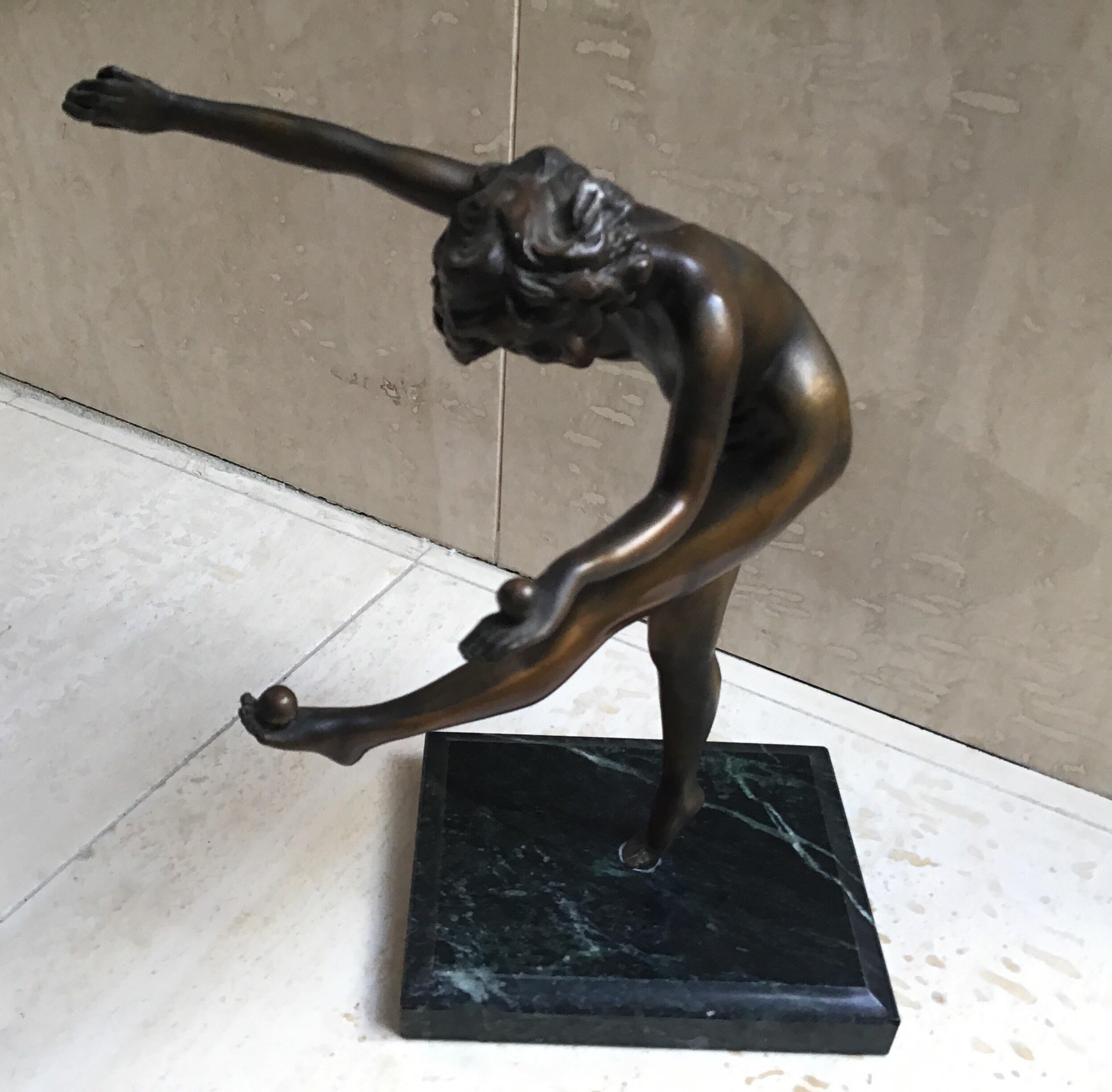 1478 Balancing ball dancer bronze sculpture on marble base