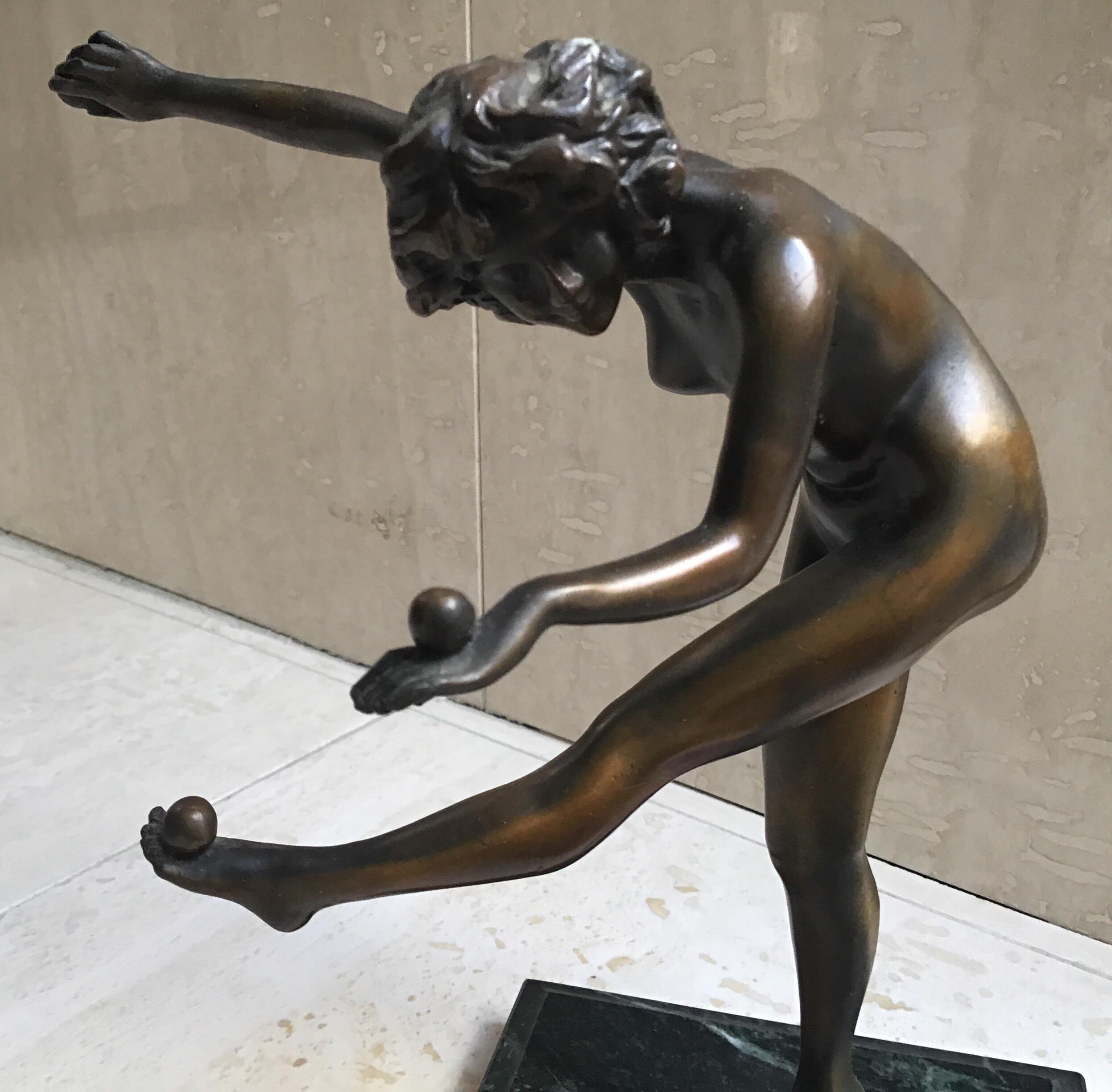 Balancing Ball Girl Bronze Sculpture For Sale 2