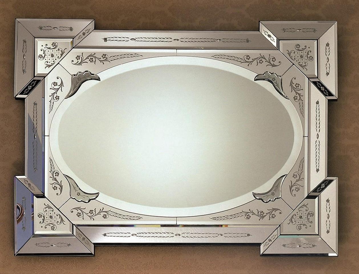 Luxurious mirror in Murano glass, in French 19th century style, produced by Fratelli Tosi on the island of Murano.
Mirror worked entirely, bevelled, engraved, carved and polished entirely by hand, the silvering in pure silver is still performed
