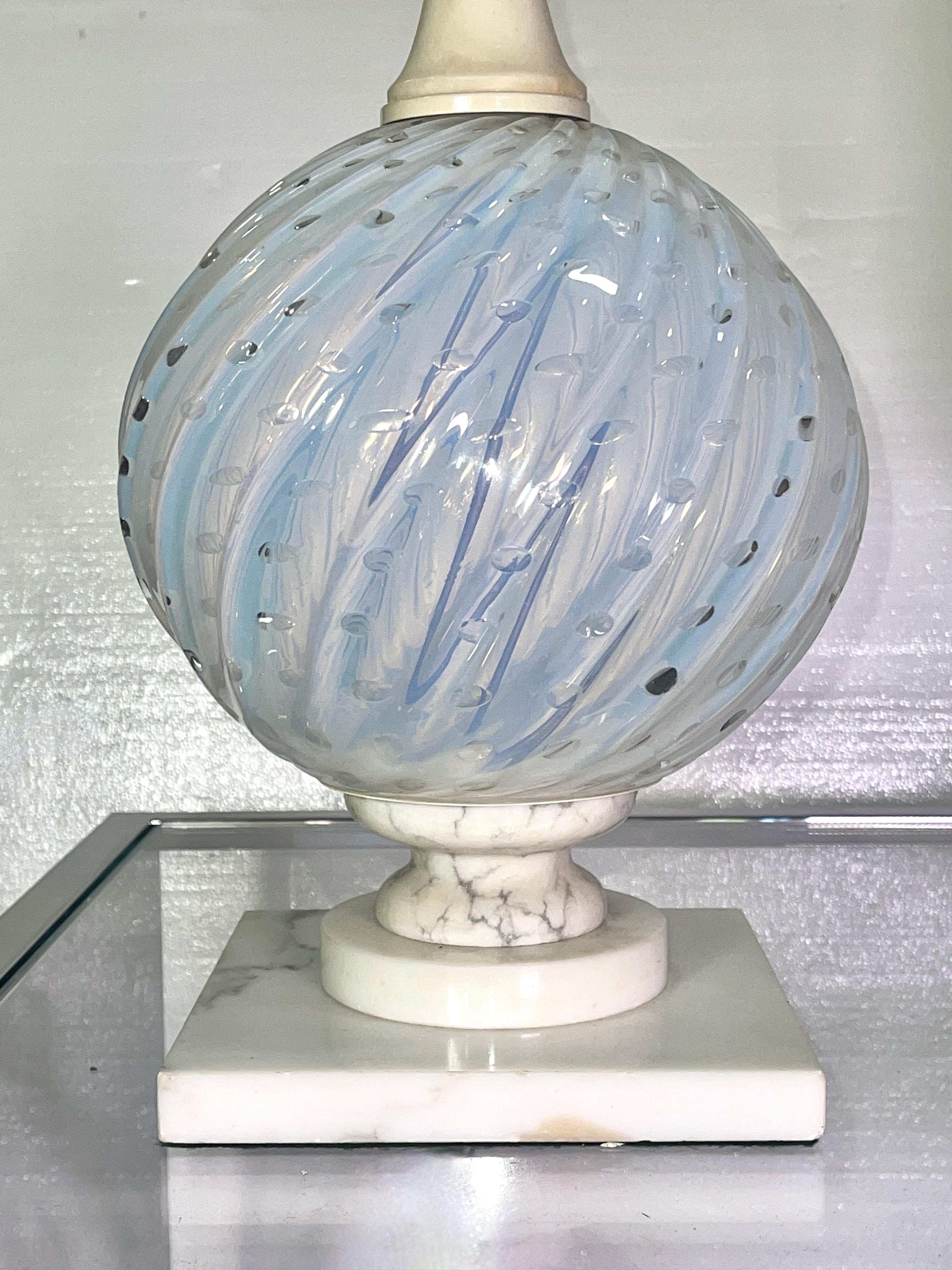 Italian Balboa Bullicante Glass & Alabaster Lamp For Sale