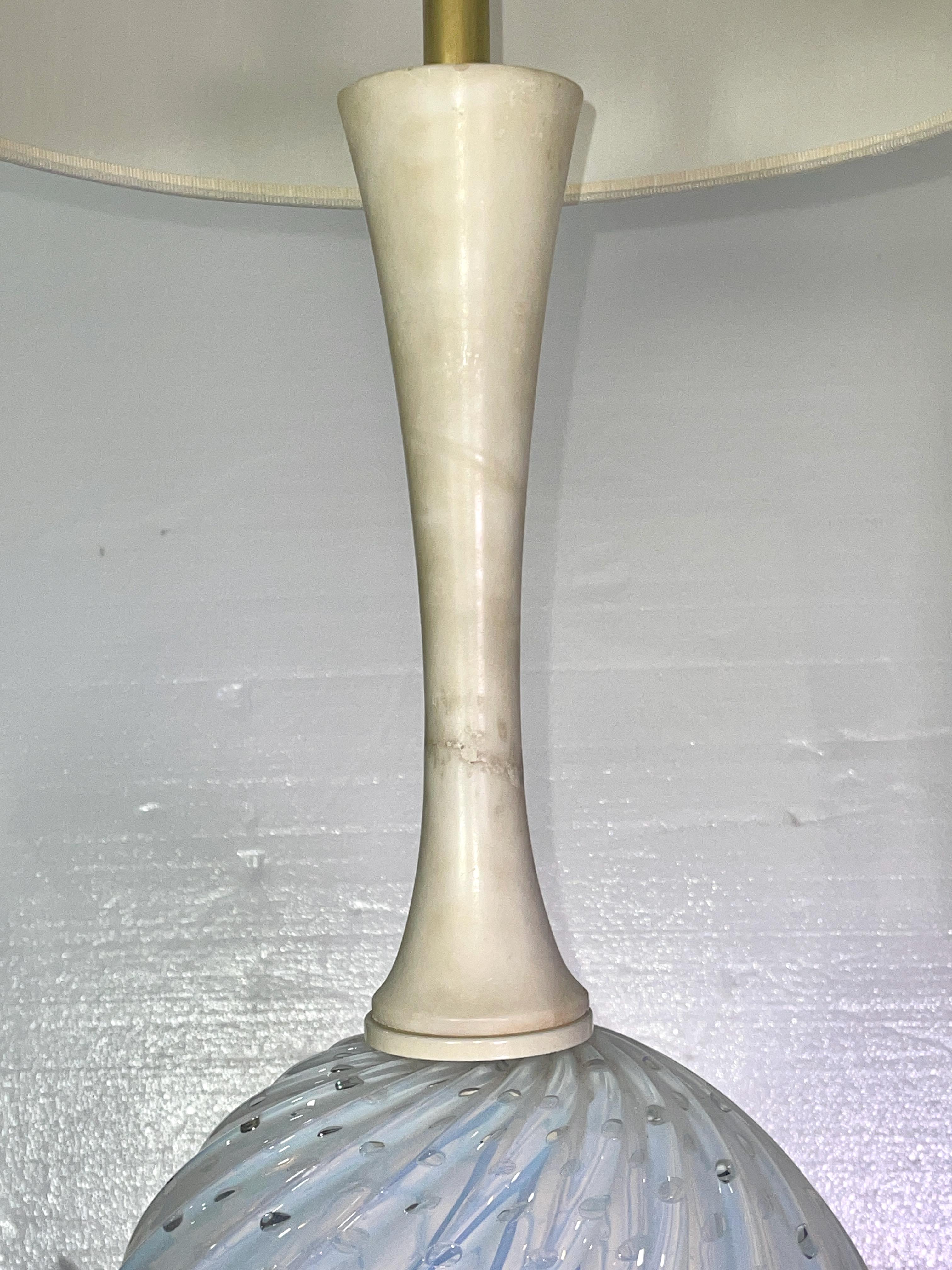 Murano Glass Balboa Bullicante Glass & Alabaster Lamp For Sale