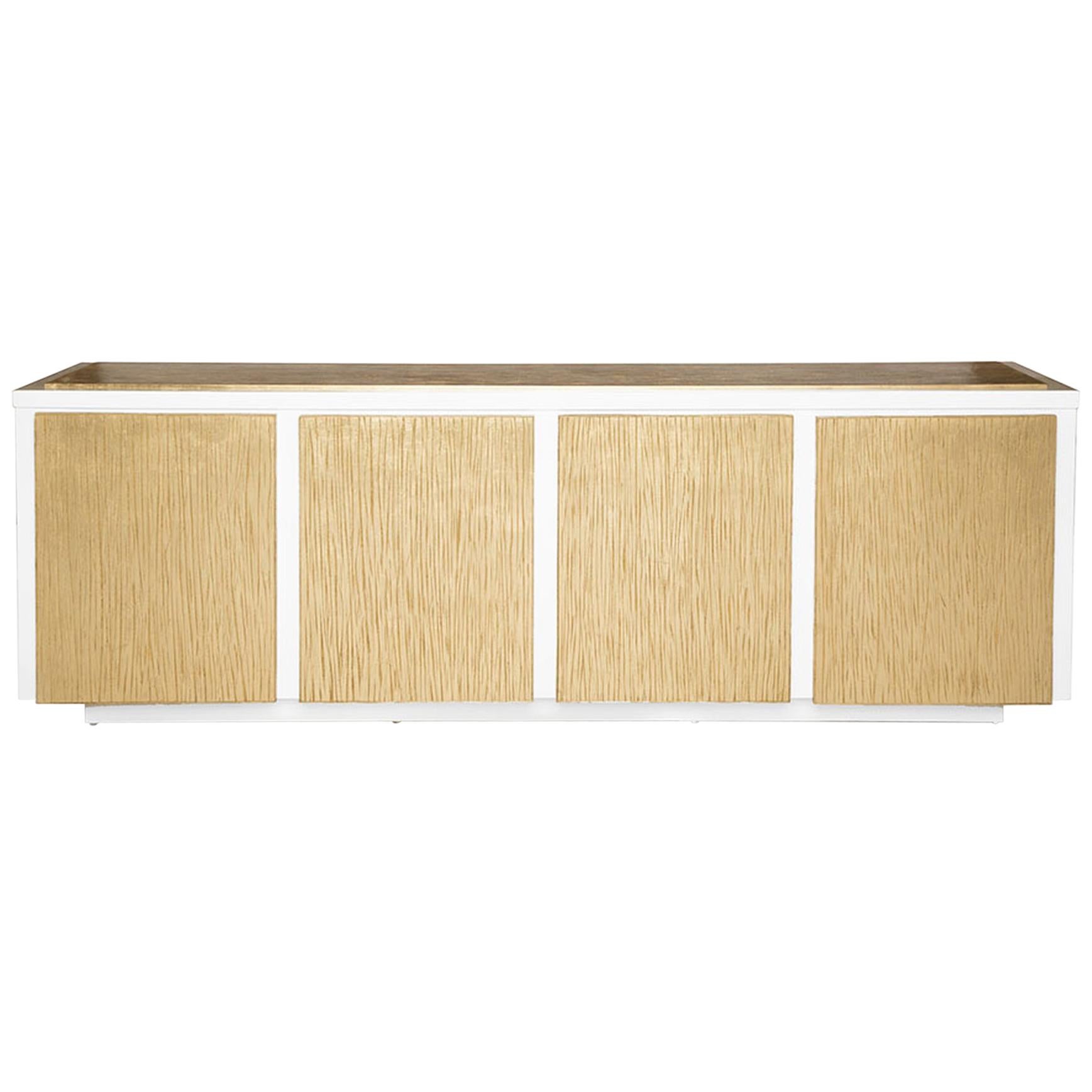 Balboa Credenza in Lacquered White & Antique Gold by Innova Luxuxy Group For Sale