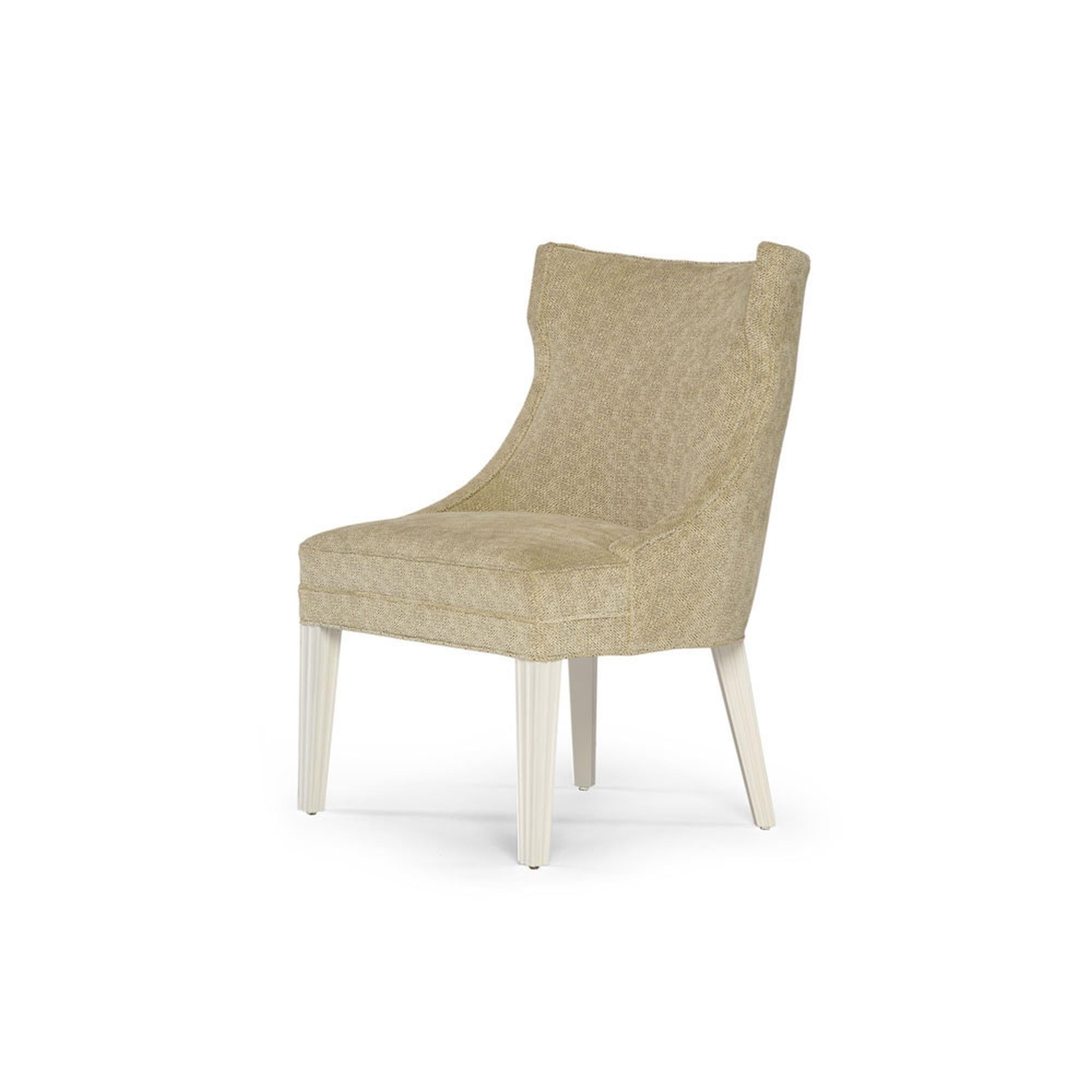 Contemporary Balboa Dining Chair in Beige with Lacquered White Legs by Innova Luxuxy Group For Sale