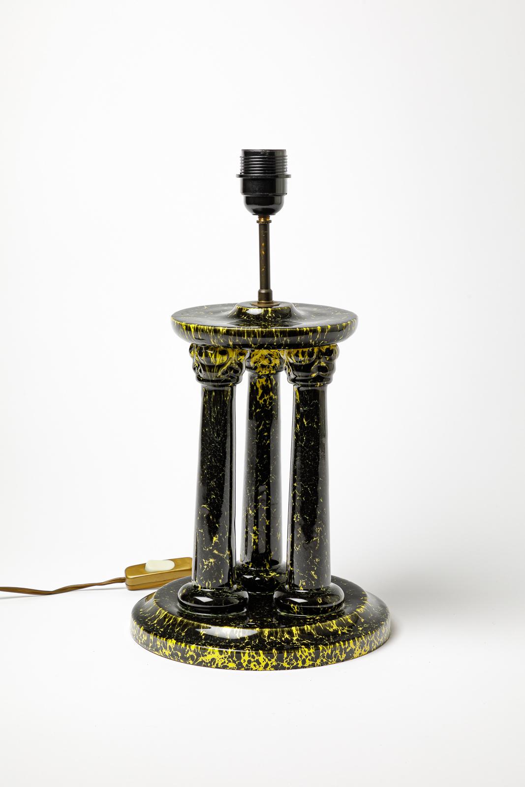 Balck and Yellow 20th Century Columns Ceramic Table Lamp by Dc St Pair 1960 In Excellent Condition For Sale In Neuilly-en- sancerre, FR
