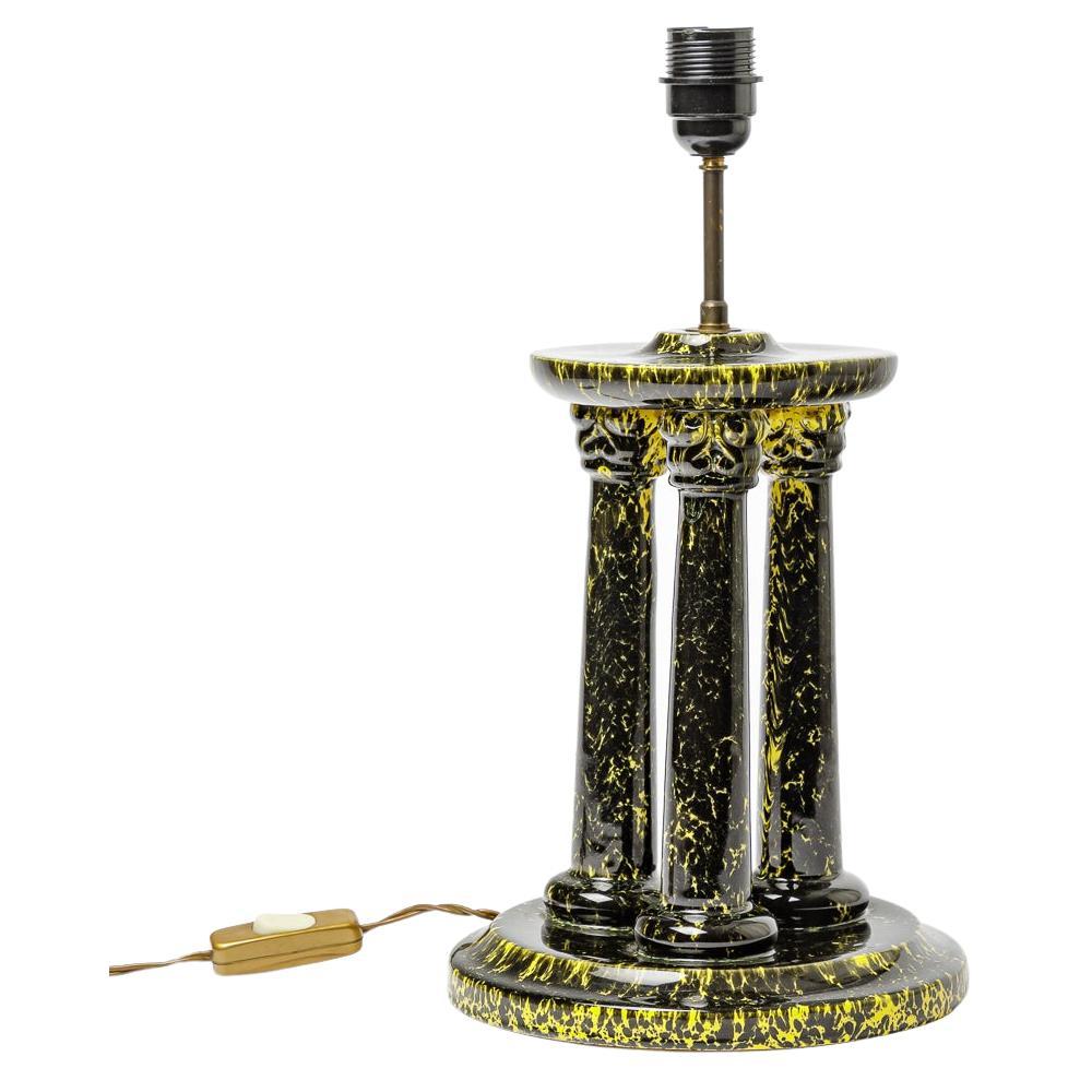 Lampe de table à colonnes en céramique noir et jaune du 20ème siècle par DC St Pair 1960 en vente