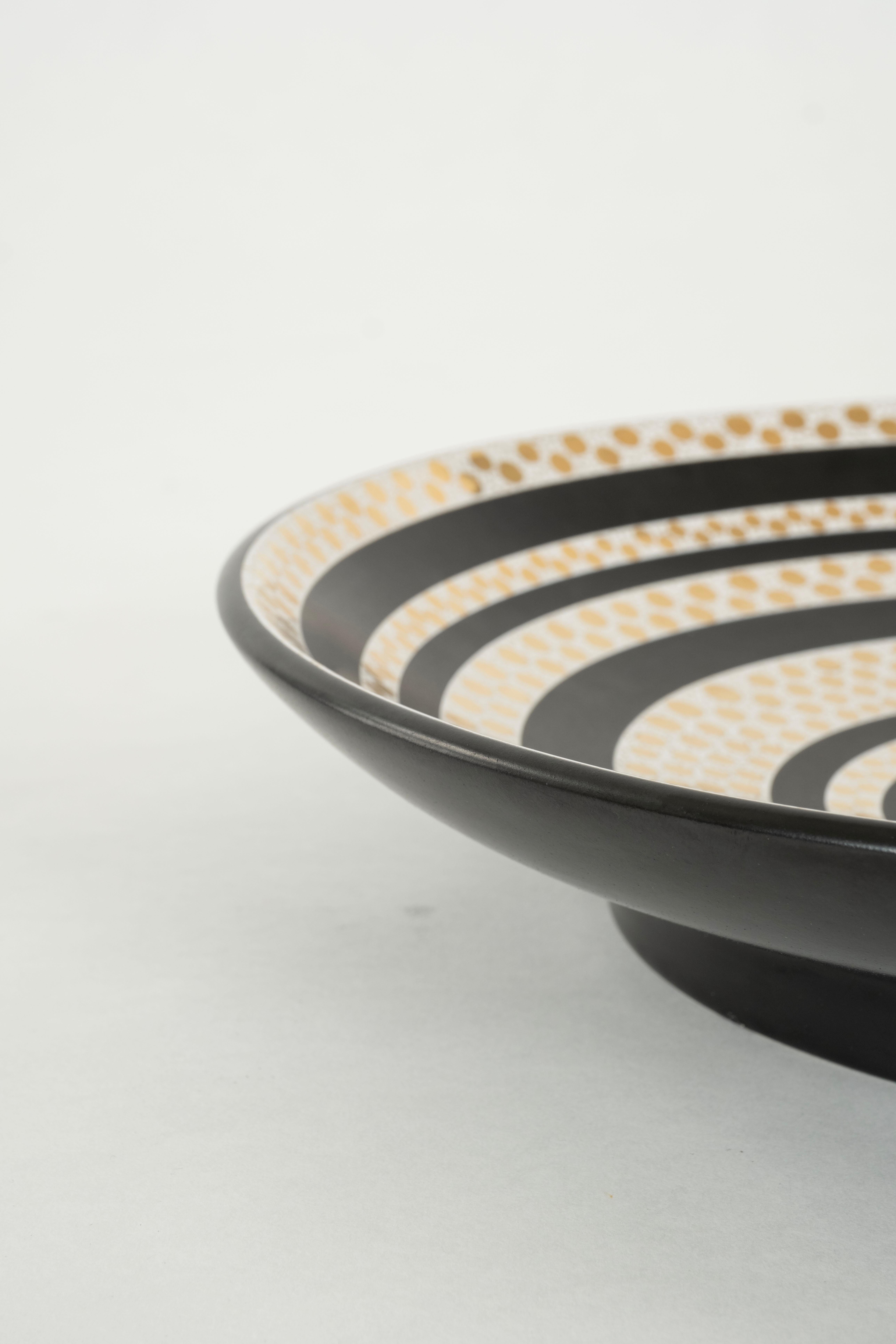 Glazed Balck Gold Waylande Gregory Shallow Dish Bowl For Sale