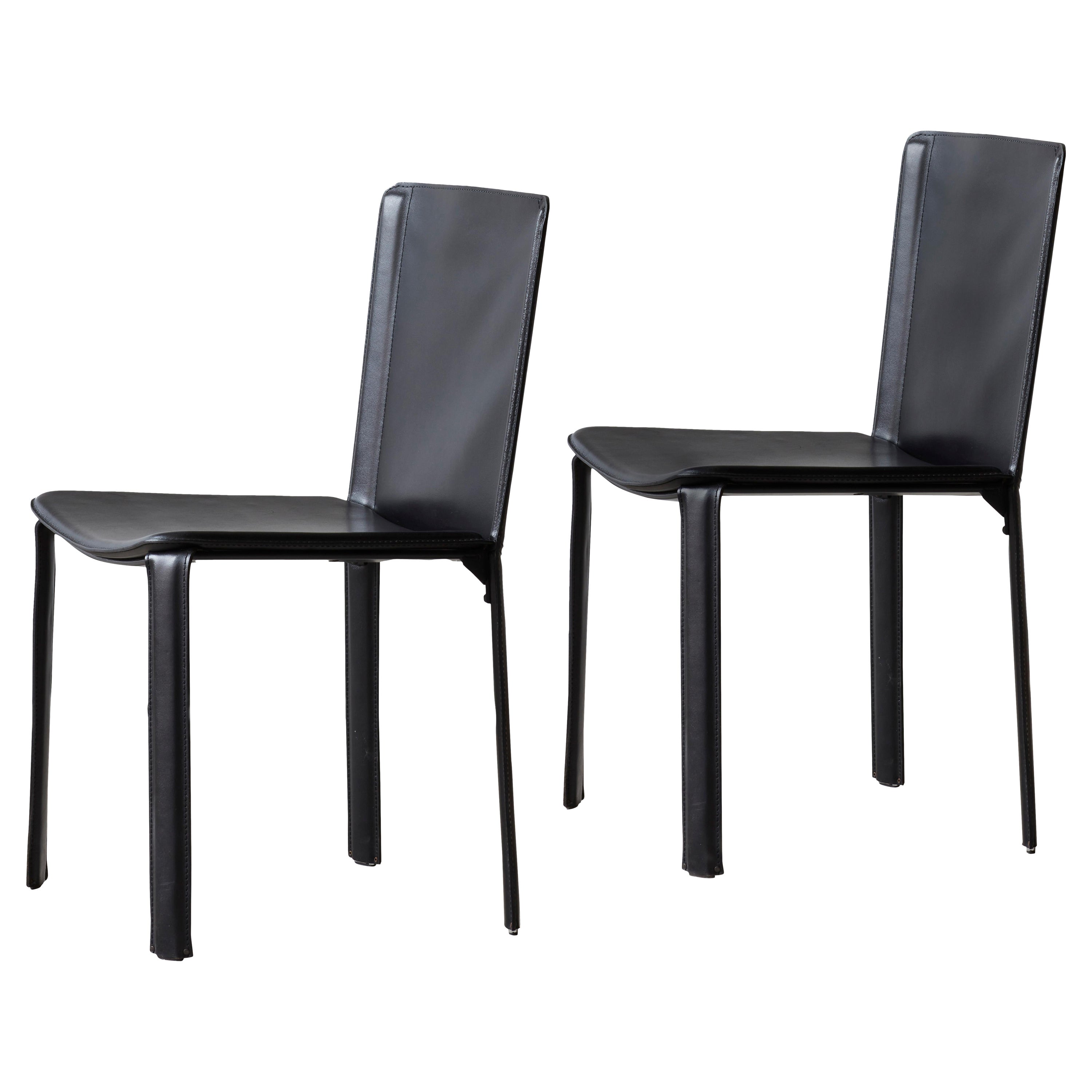 Balck leather chair in style of Willy Rizzo for Cidue