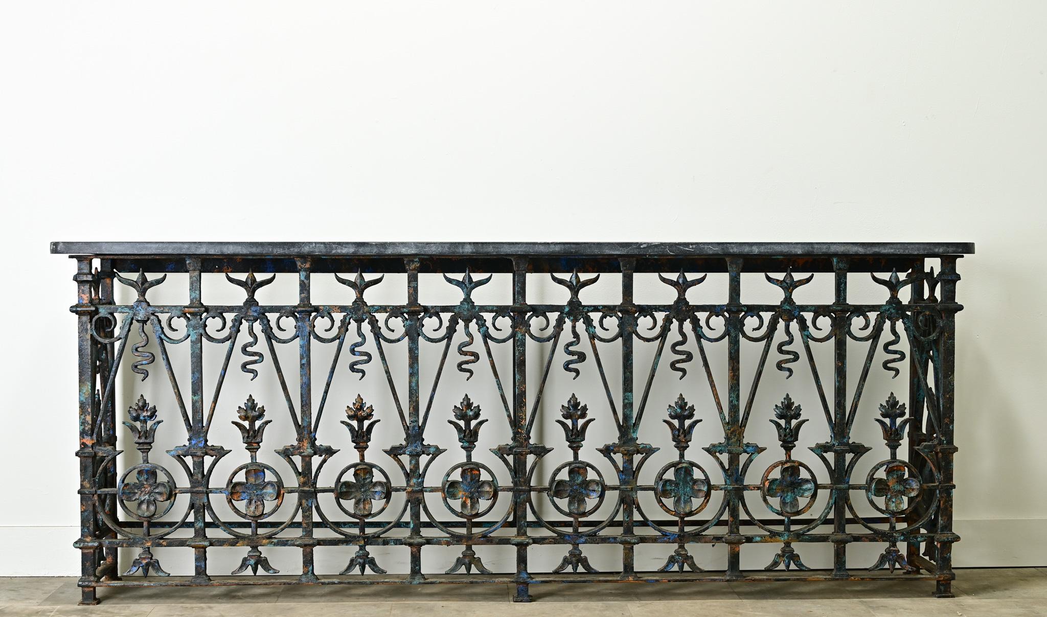 Balcony Console with Belgium Blue Stone Top In Good Condition For Sale In Baton Rouge, LA