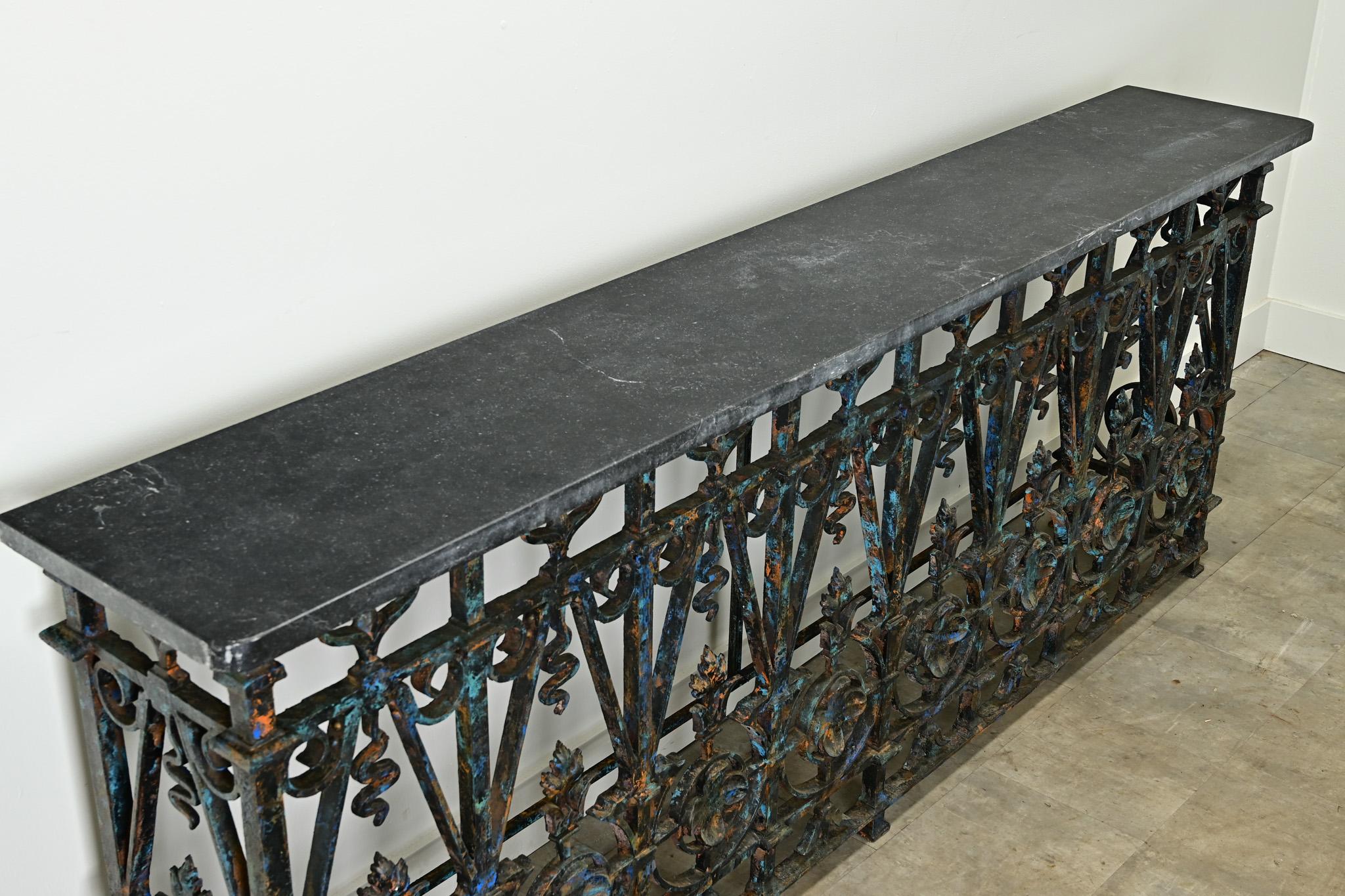 Iron Balcony Console with Belgium Blue Stone Top For Sale