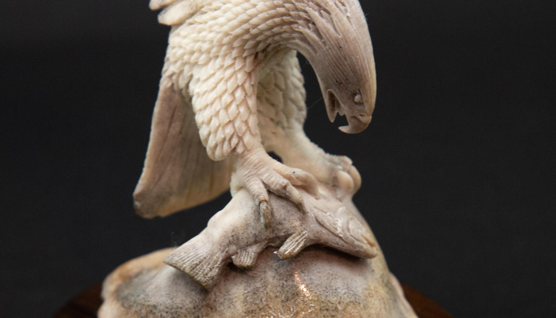 Indonesian Bald Eagle with Fish Moose Antler Carving