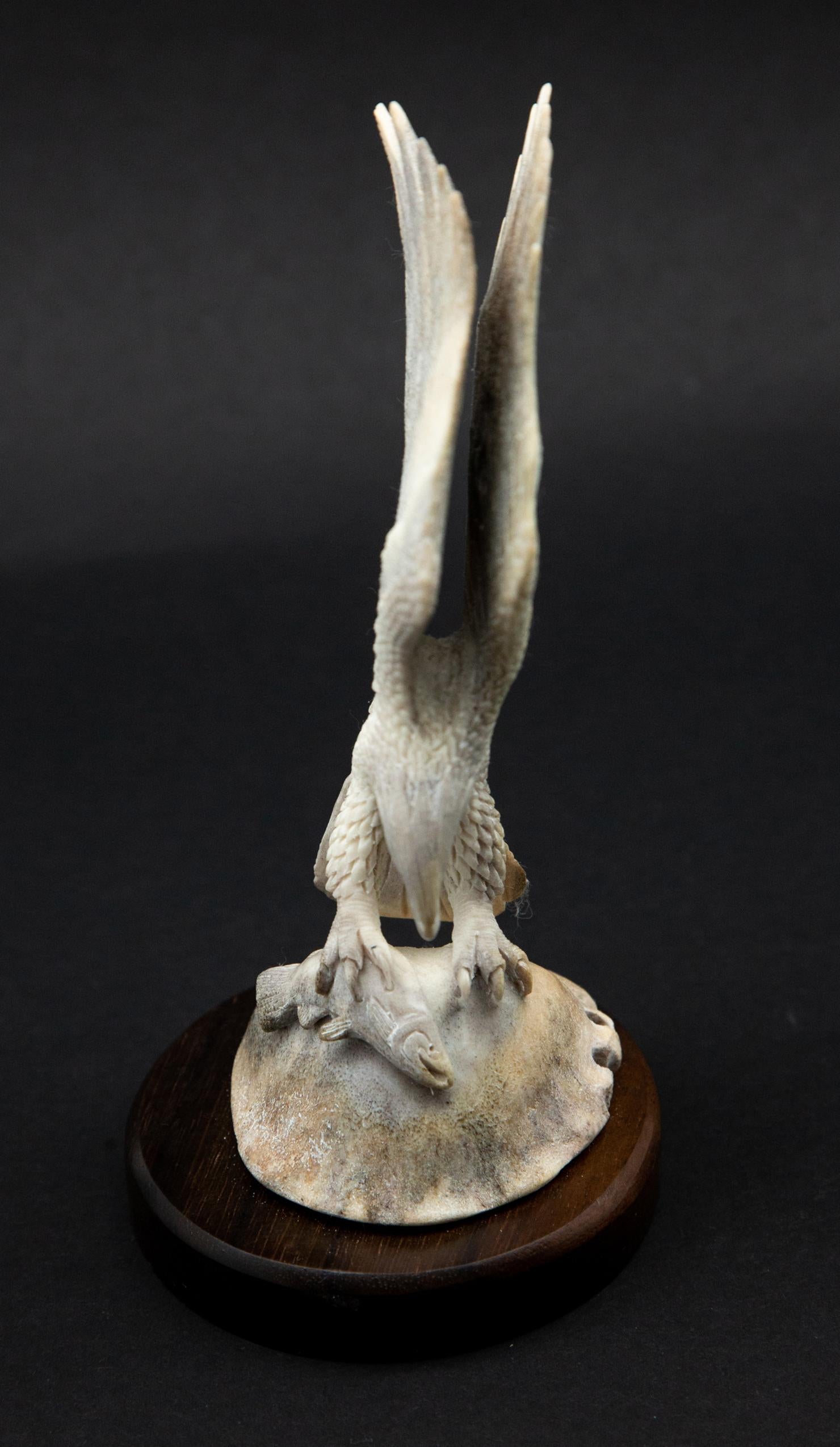 Carved Bald Eagle with Fish Moose Antler Carving