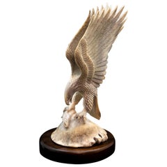 Bald Eagle with Fish Moose Antler Carving