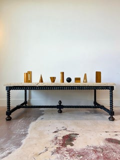 Baldacchino Coffee Table with Shell Stone Top and Iron Base by Formations