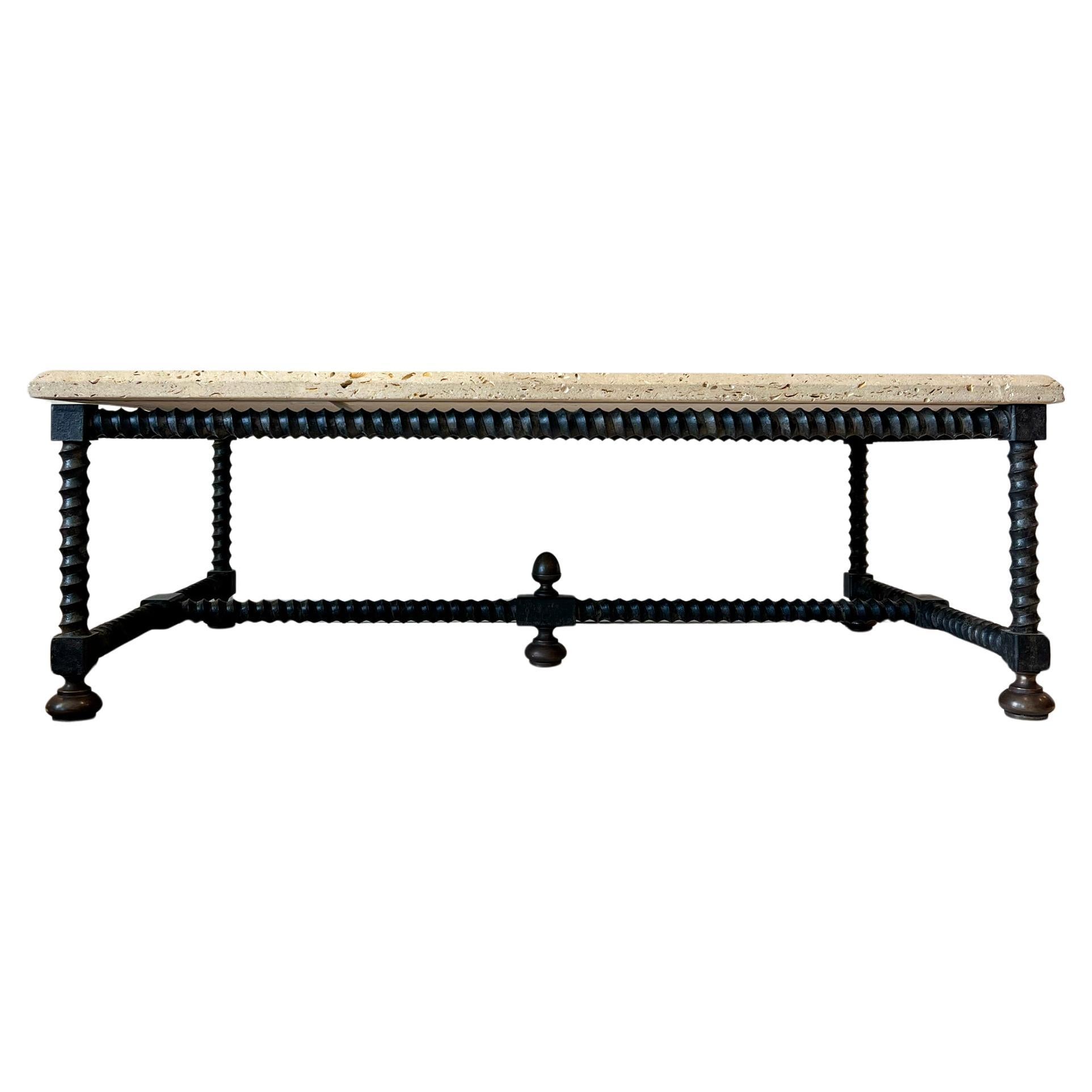 Baldacchino Coffee Table with Shell Stone Top and Iron Base by Formations