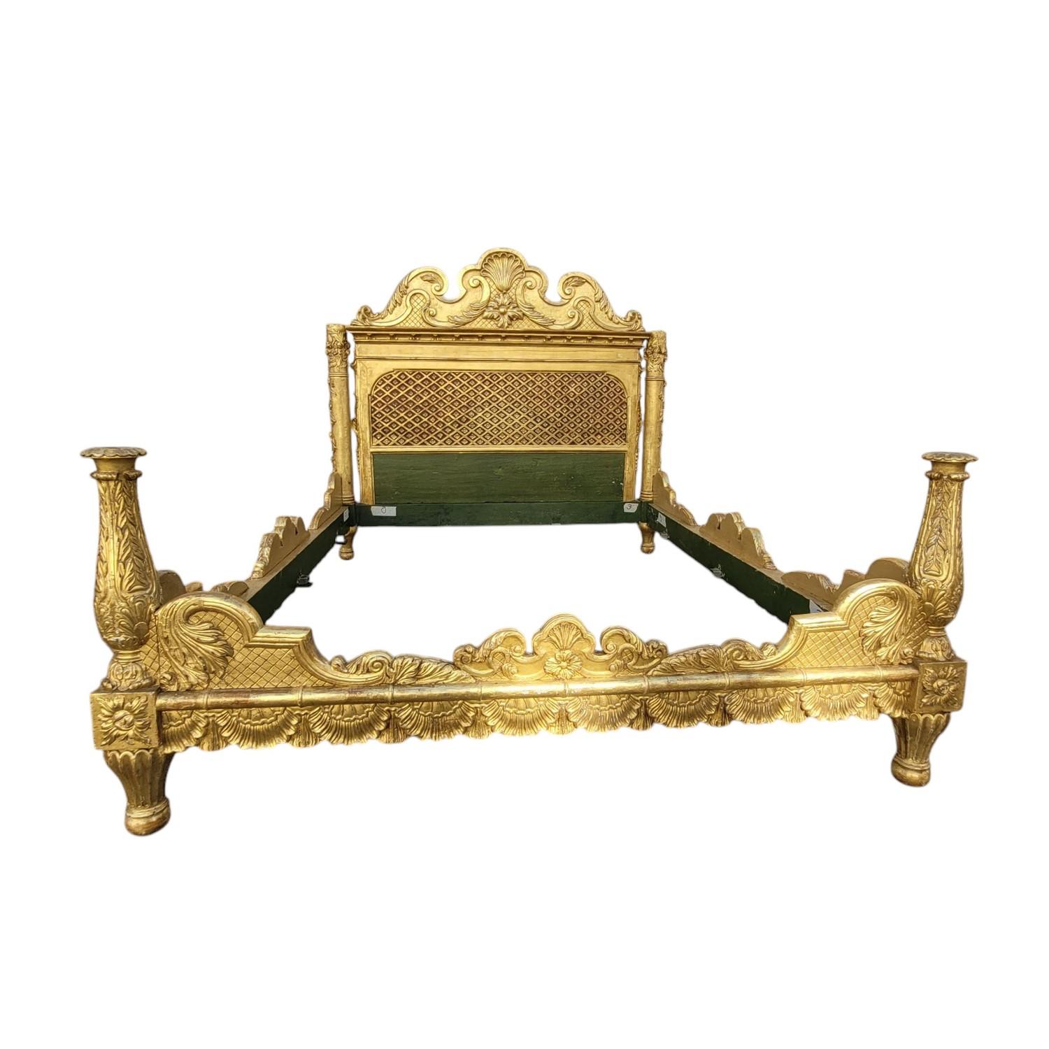 Baldaquin - Large Four-poster Bed In Gilded Wood, Late 19th Century For Sale 9