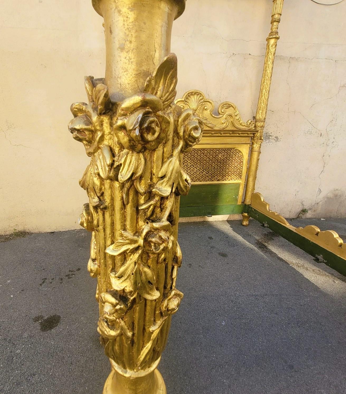 Baldaquin - Large Four-poster Bed In Gilded Wood, Late 19th Century For Sale 4