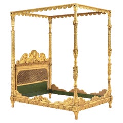 Baldaquin - Large Four-poster Bed In Gilded Wood, Late 19th Century