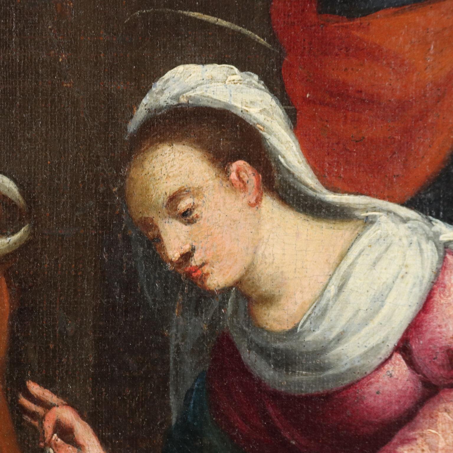 Olio su tela. Scuola veneta del XVII secolo.
Guardando ai modelli diffusi da Jacopo Bassano, il dipinto presenta una scena ricca di figure e di elementi di contorno propri della vita pastorale,  elegante ma con una rustica semplicità.
I pastori