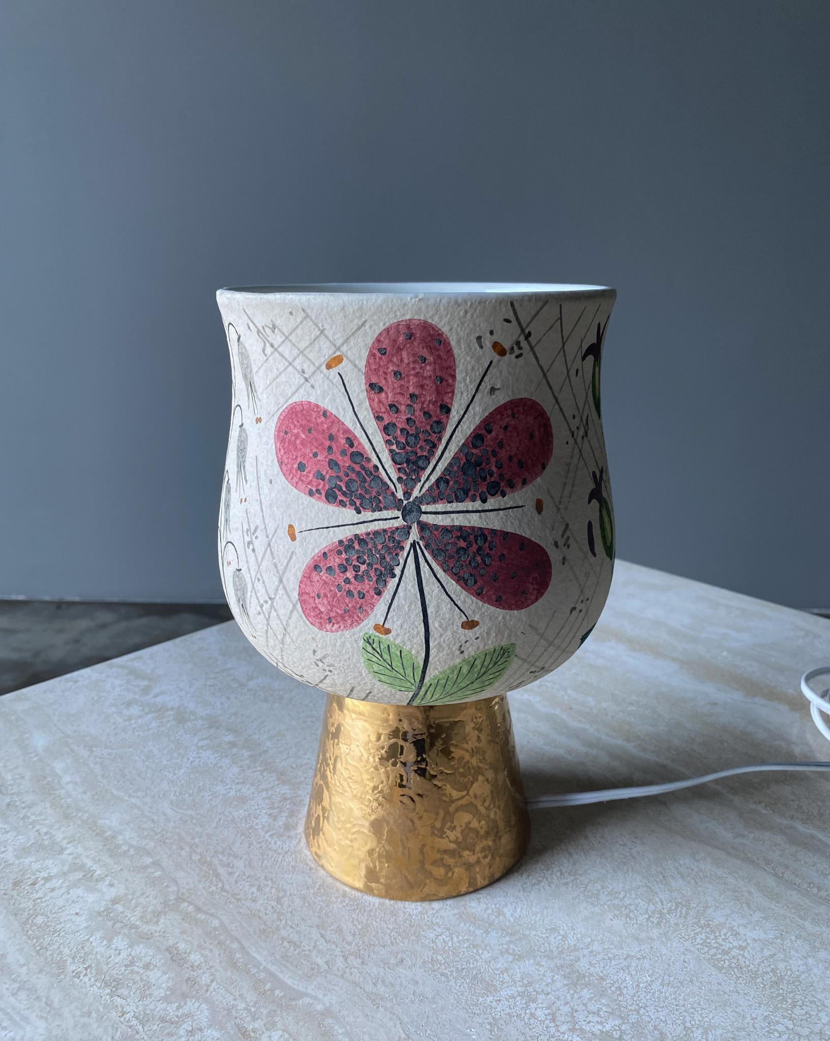 Baldelli Hand Painted Ceramic Lamp for Marbro, Italy, 1950's. 