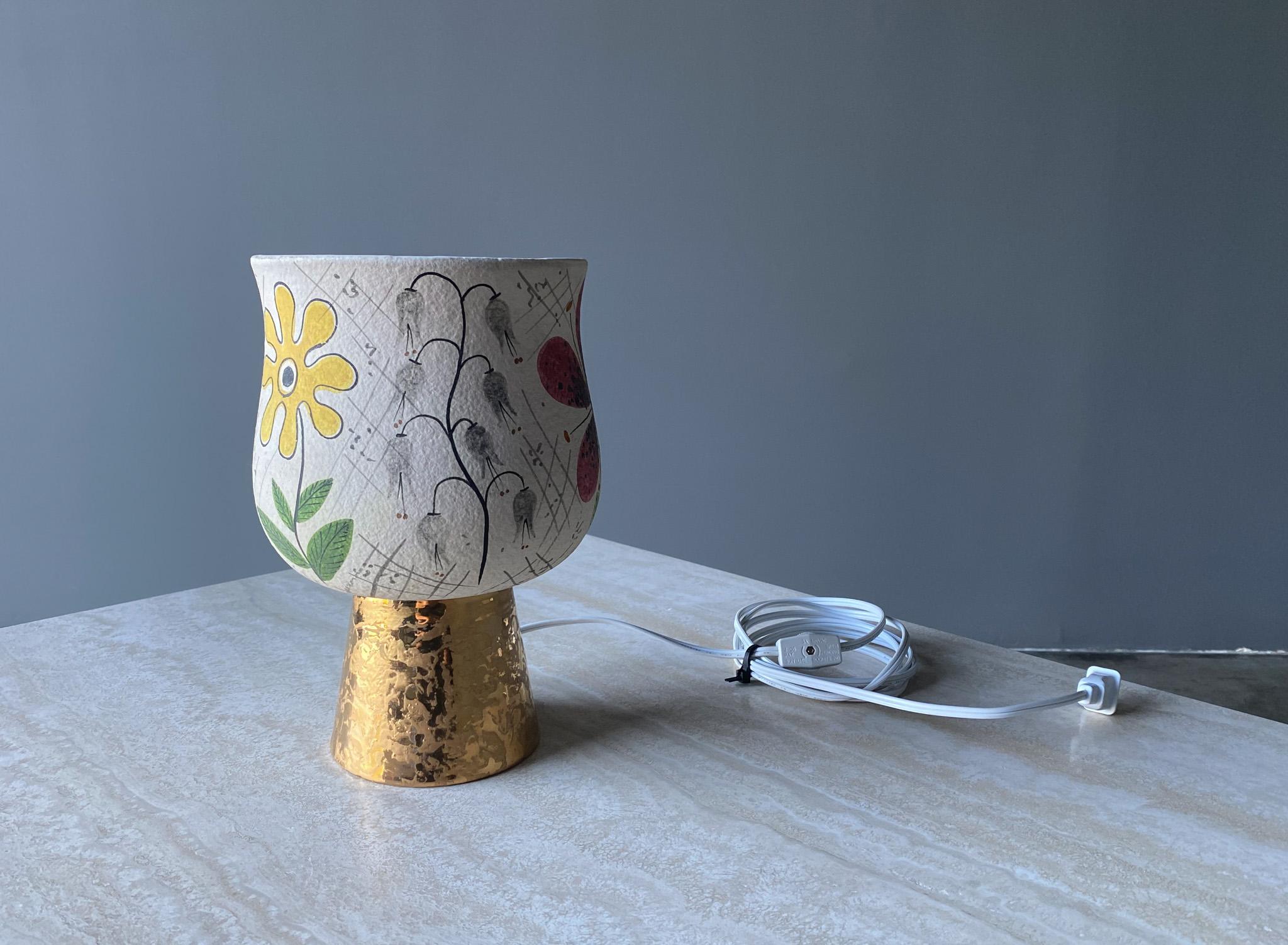Mid-Century Modern Baldelli Hand Painted Ceramic Lamp for Marbro, Italy, 1950's  For Sale